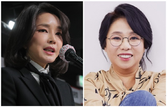 윤석열 국민의힘 대선 후보 김건희씨(왼쪽)와 노영희 변호사. <연합뉴스, 법무법인(유한) 강남 노영희 변호사 사무실 제공>